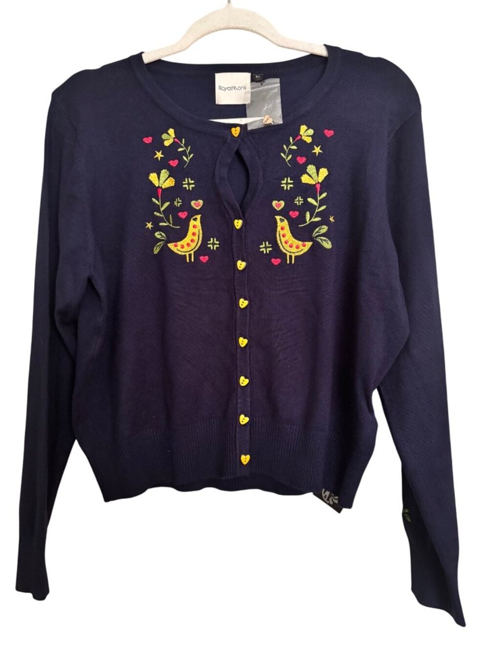 Royal Monk Navy Blue Embroidered Cardigan Heart Buttons Vintage Style XL - Picture 16 of 16
